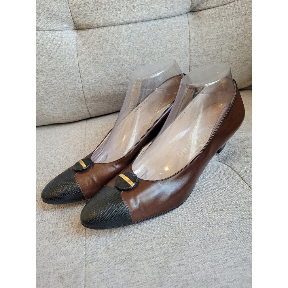 Salvatore Ferragamo Leather Pumps Colorblock Brown Classic Formal Size 10.5 AAAA - Picture 2 of 10